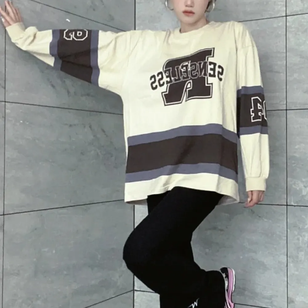 Japanese Street Letter R Splicing Sweatshirt