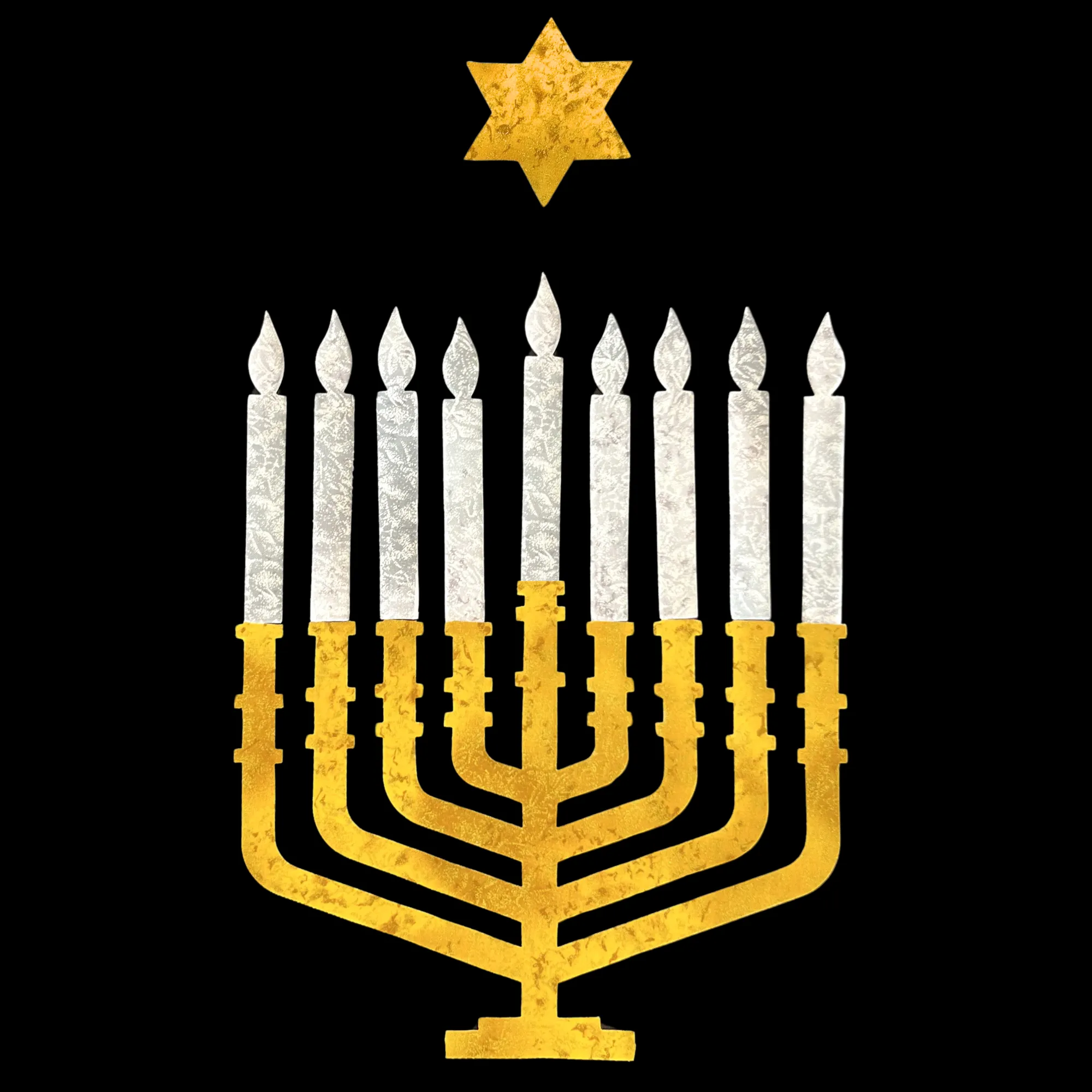 Jewish Fused Applique - Gold Menorah w/ Silver Candles  #2