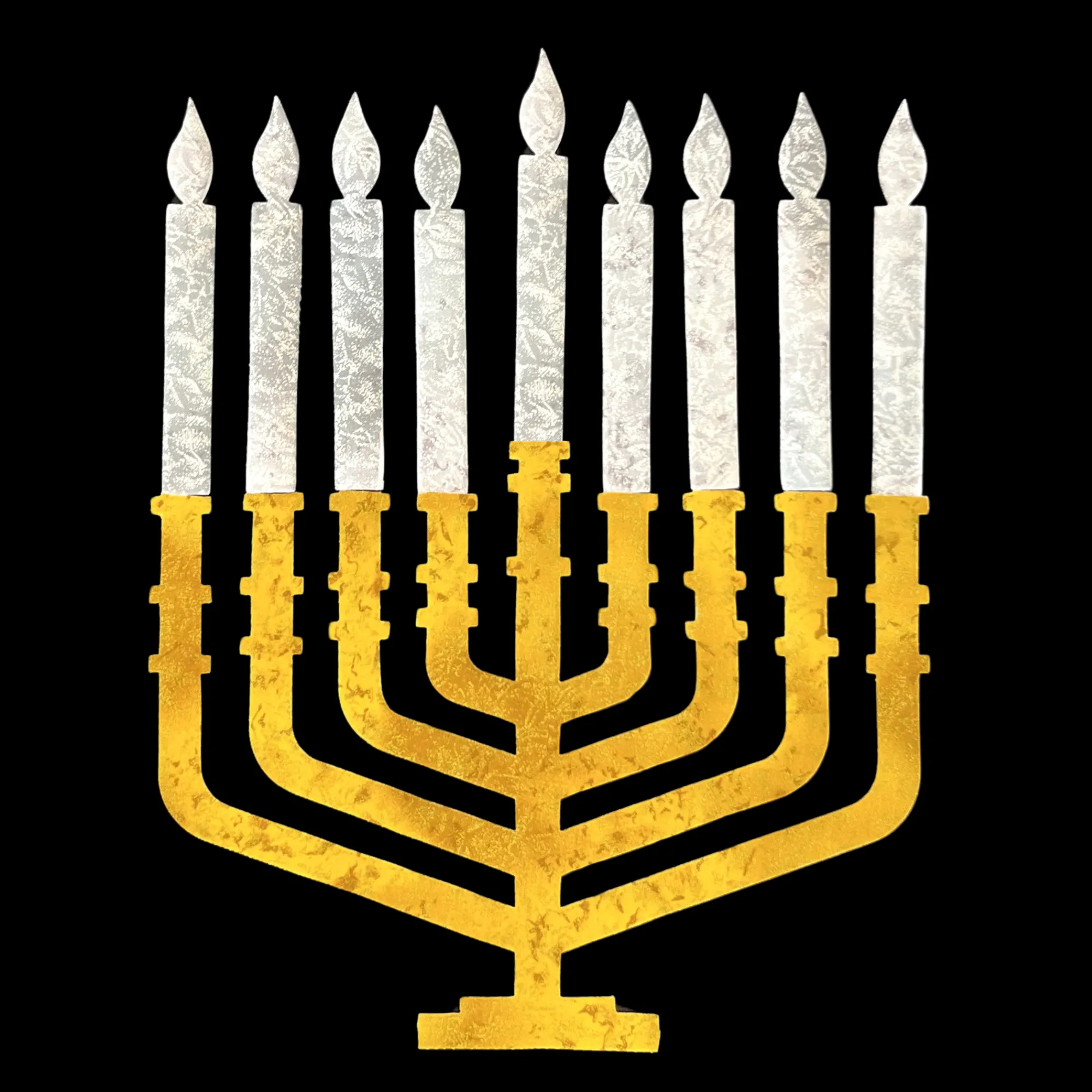 Jewish Fused Applique - Gold Menorah w/ Silver Candles  #2