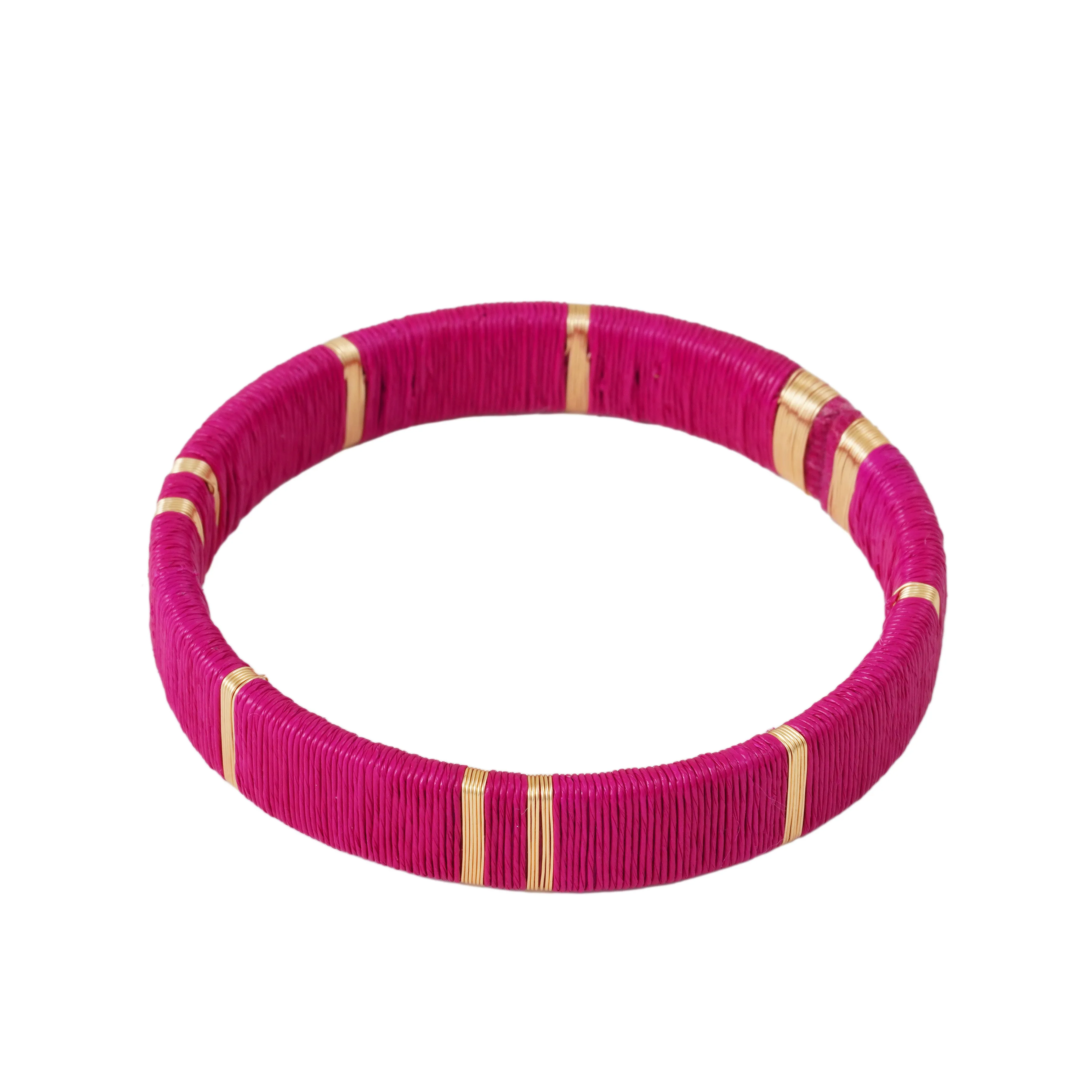 Juaca Cuff - 24KGP Bronze   Pink Werregue Palm Fiber