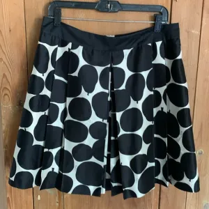 Juicy Couture black and white pear/apple print darted flare silk skirt