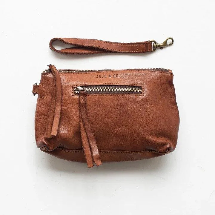 JUJU & CO  Small Leather Essential Pouch - Cognac