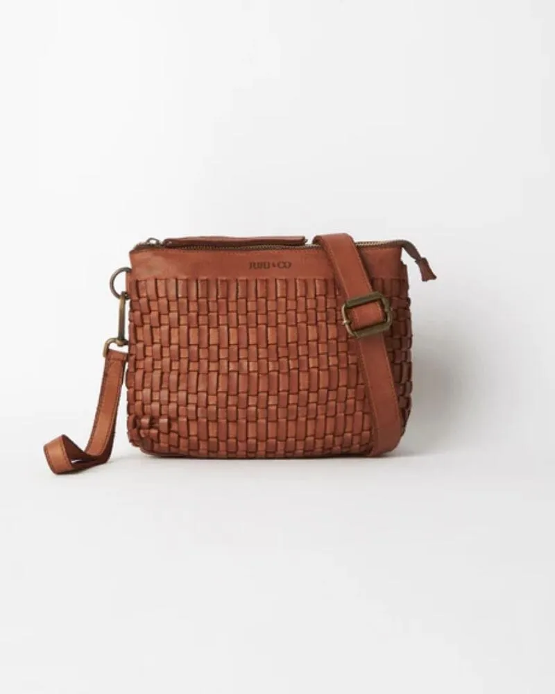 JUJU & CO Woven Pouch Bag - Cognac