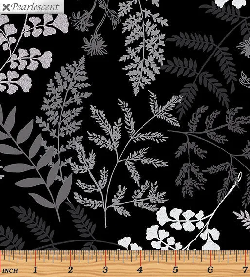 Kanvas Studio Midnight Fern Black Silver Metallic Cotton Fabric 7879P-12-Black