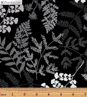 Kanvas Studio Midnight Fern Black Silver Metallic Cotton Fabric 7879P-12-Black