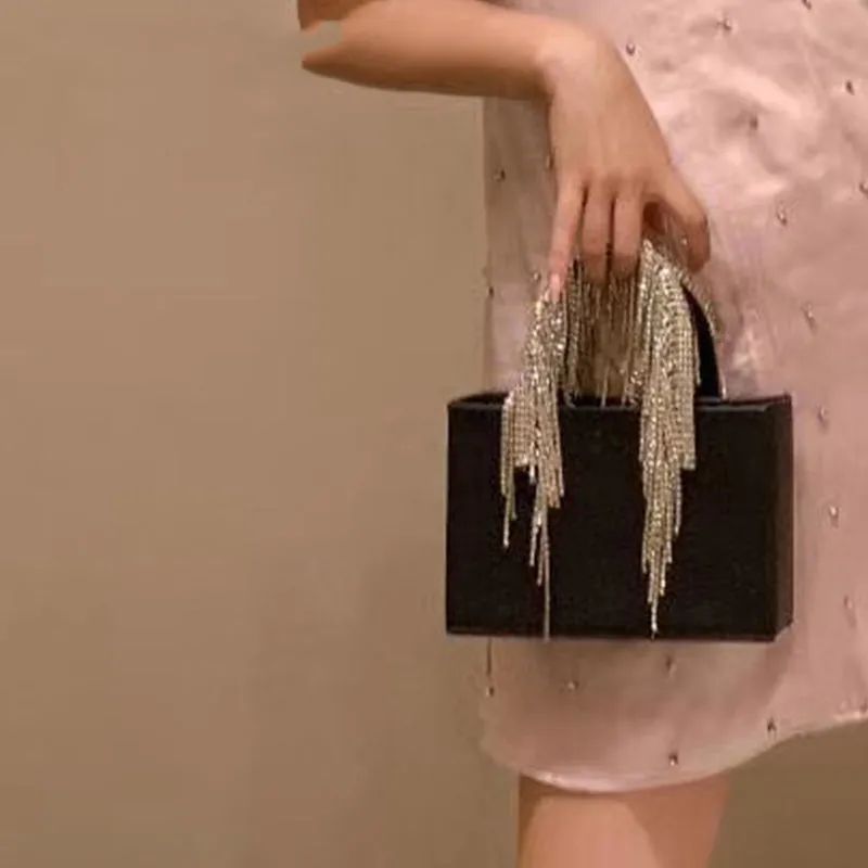 KARA MIDI FRINGE Crystal Tassel Bag
