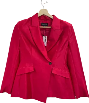 Karen Millen Bright Pink Fluid Tailored Metallic Asymmetric Wrap Blazer UK 10