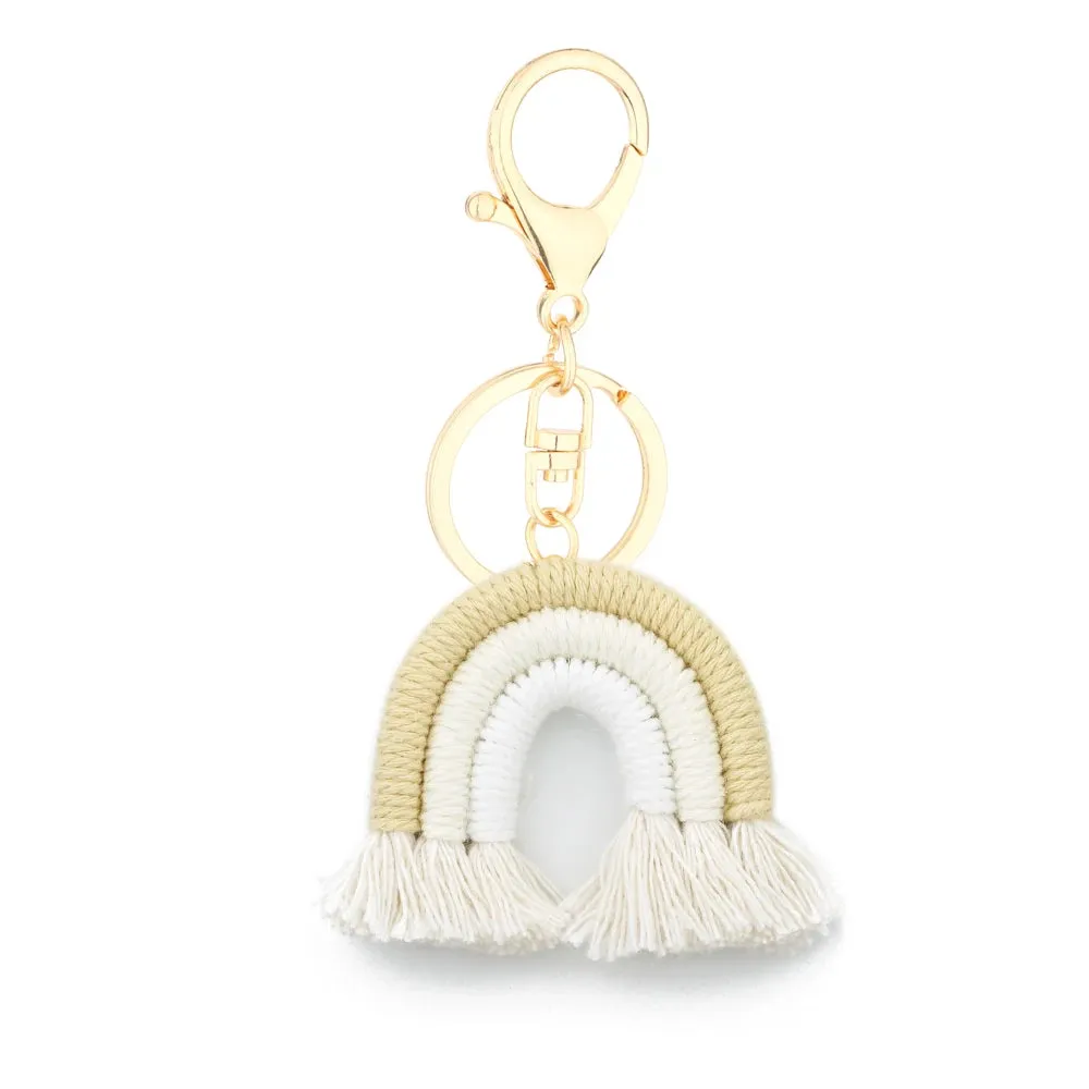Kawaii 5cm Rainbow Tassel Keychains 🌈✨ | Cute Macrame Car Keyring & Bag Charm for Women 💖💼