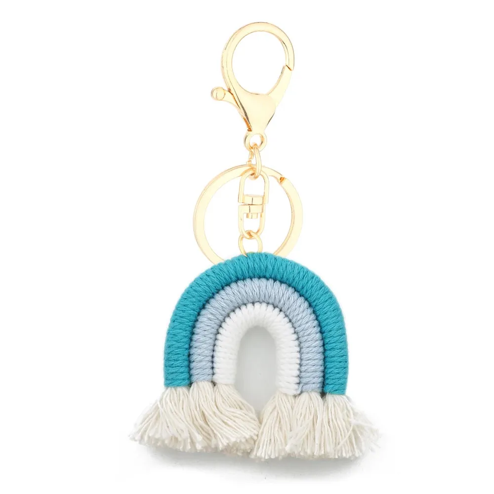 Kawaii 5cm Rainbow Tassel Keychains 🌈✨ | Cute Macrame Car Keyring & Bag Charm for Women 💖💼