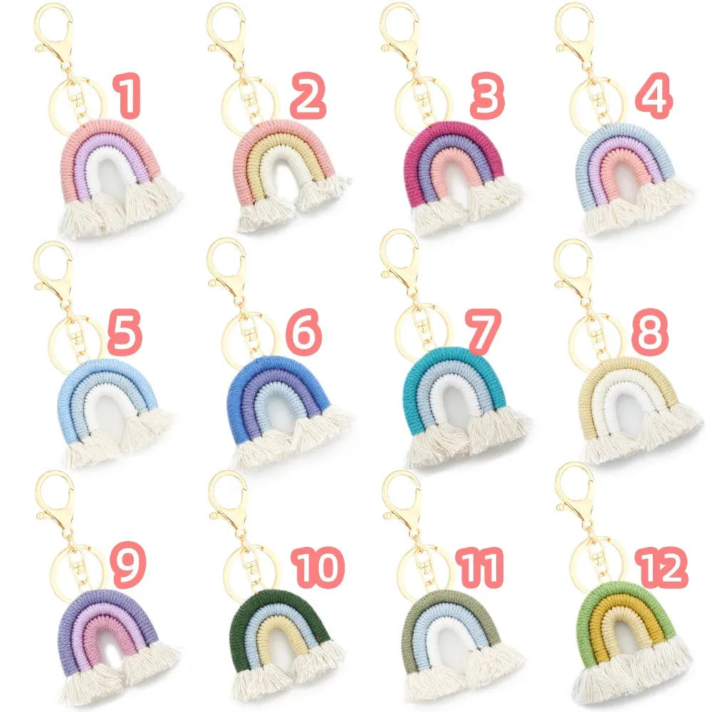 Kawaii 5cm Rainbow Tassel Keychains 🌈✨ | Cute Macrame Car Keyring & Bag Charm for Women 💖💼