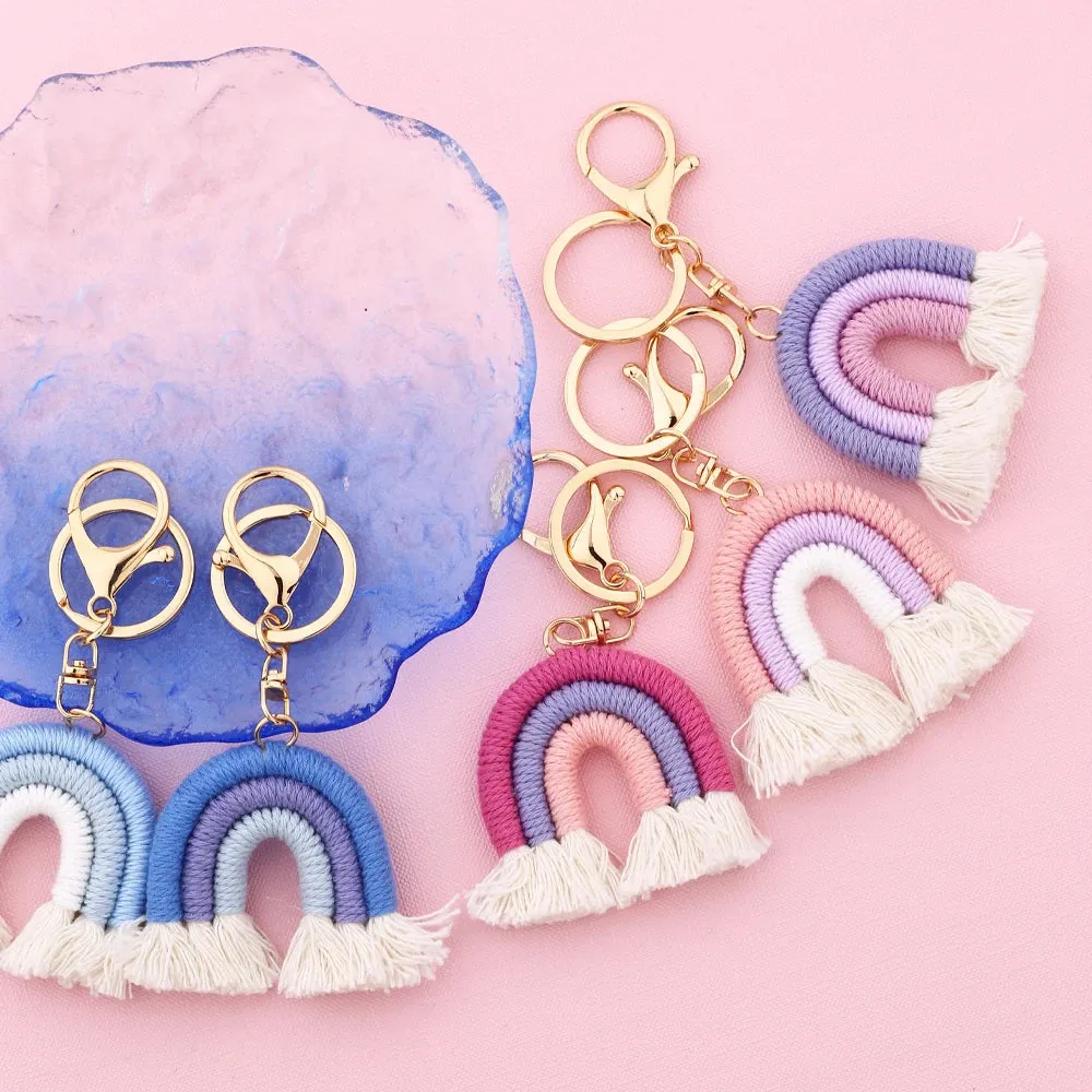 Kawaii 5cm Rainbow Tassel Keychains 🌈✨ | Cute Macrame Car Keyring & Bag Charm for Women 💖💼
