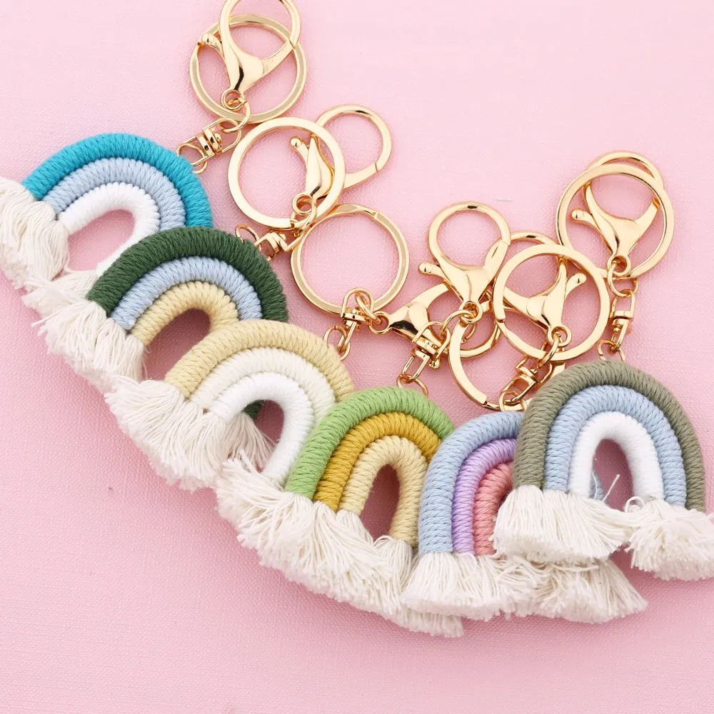 Kawaii 5cm Rainbow Tassel Keychains 🌈✨ | Cute Macrame Car Keyring & Bag Charm for Women 💖💼