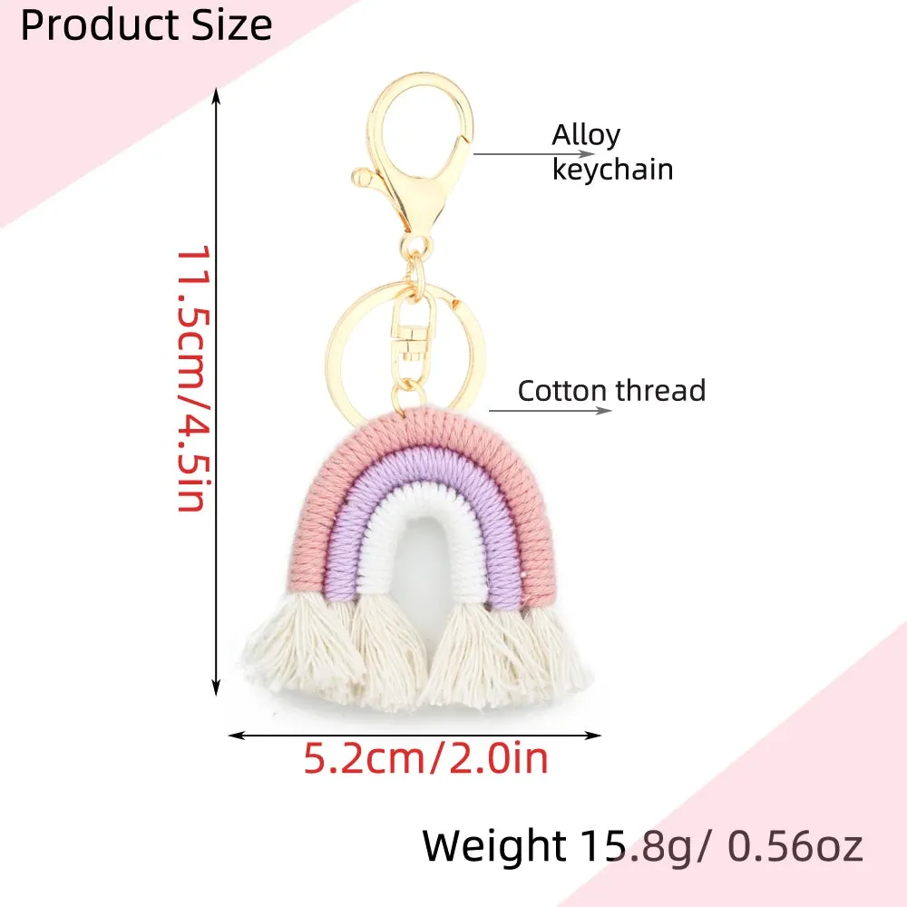 Kawaii 5cm Rainbow Tassel Keychains 🌈✨ | Cute Macrame Car Keyring & Bag Charm for Women 💖💼