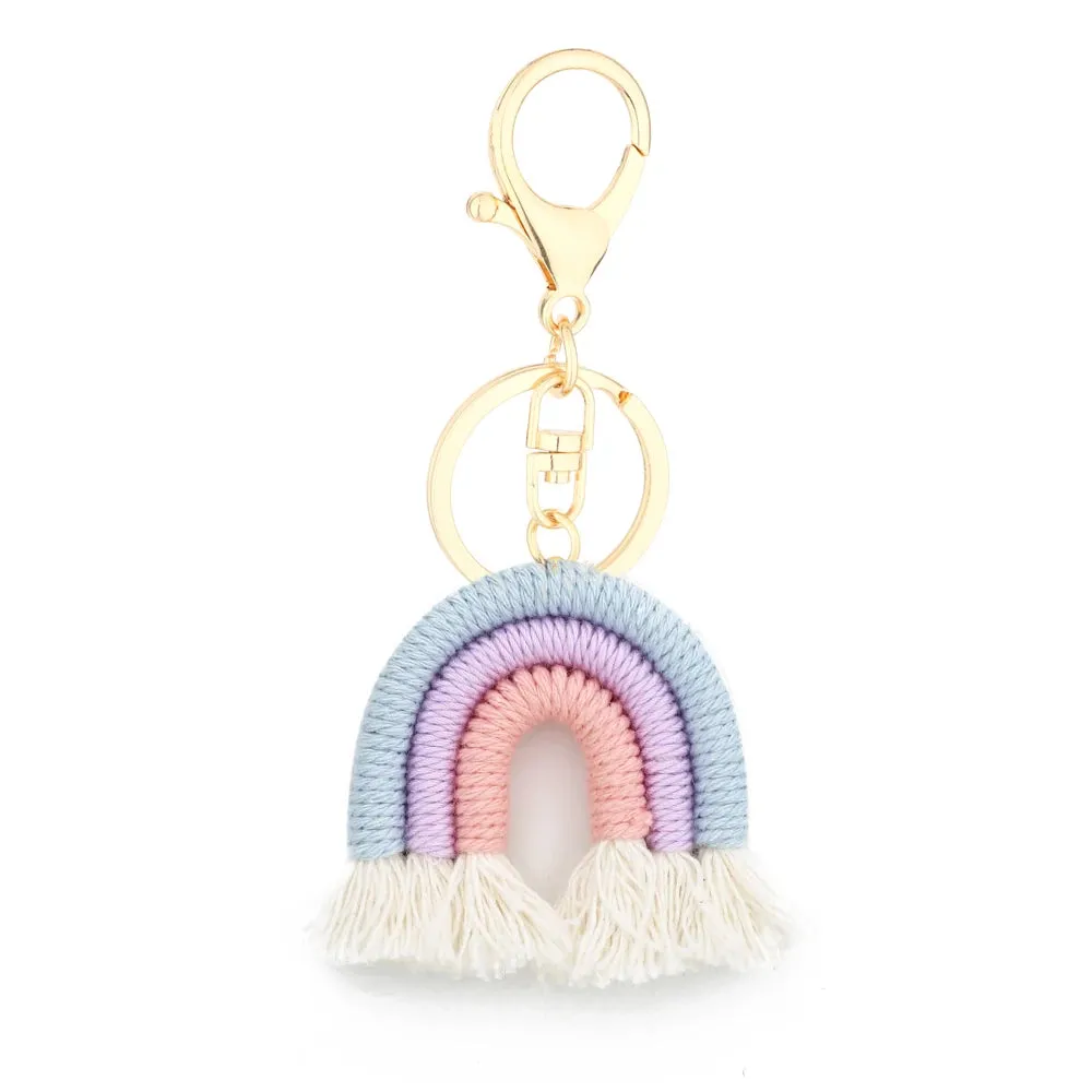 Kawaii 5cm Rainbow Tassel Keychains 🌈✨ | Cute Macrame Car Keyring & Bag Charm for Women 💖💼