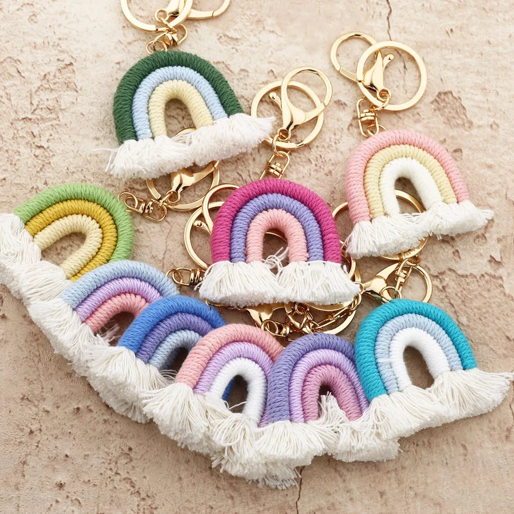 Kawaii 5cm Rainbow Tassel Keychains 🌈✨ | Cute Macrame Car Keyring & Bag Charm for Women 💖💼
