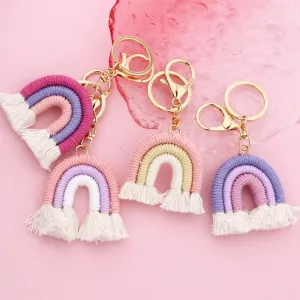 Kawaii 5cm Rainbow Tassel Keychains 🌈✨ | Cute Macrame Car Keyring & Bag Charm for Women 💖💼