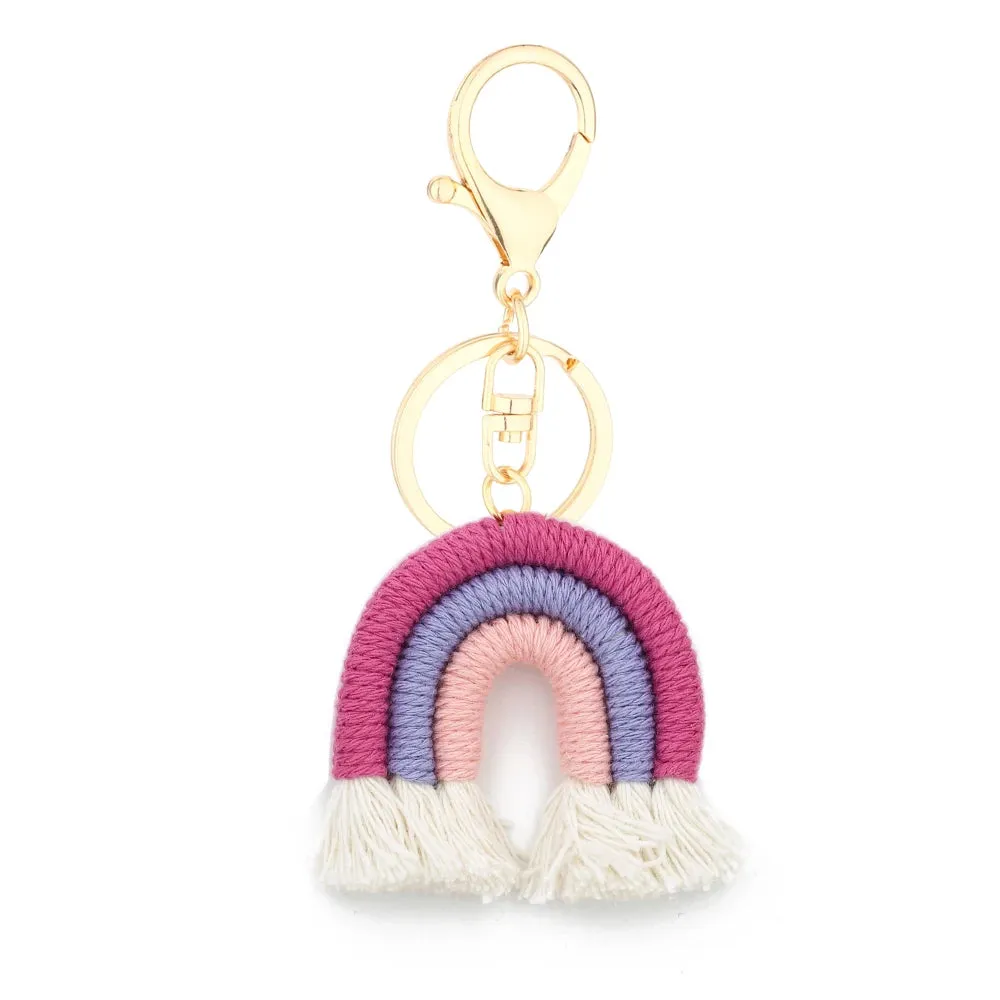 Kawaii 5cm Rainbow Tassel Keychains 🌈✨ | Cute Macrame Car Keyring & Bag Charm for Women 💖💼