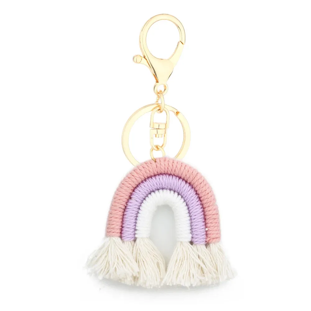 Kawaii 5cm Rainbow Tassel Keychains 🌈✨ | Cute Macrame Car Keyring & Bag Charm for Women 💖💼