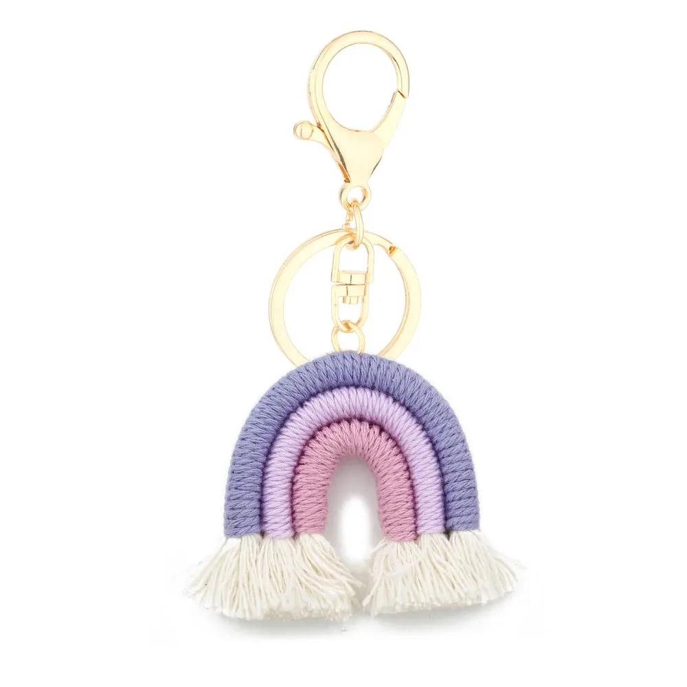 Kawaii 5cm Rainbow Tassel Keychains 🌈✨ | Cute Macrame Car Keyring & Bag Charm for Women 💖💼