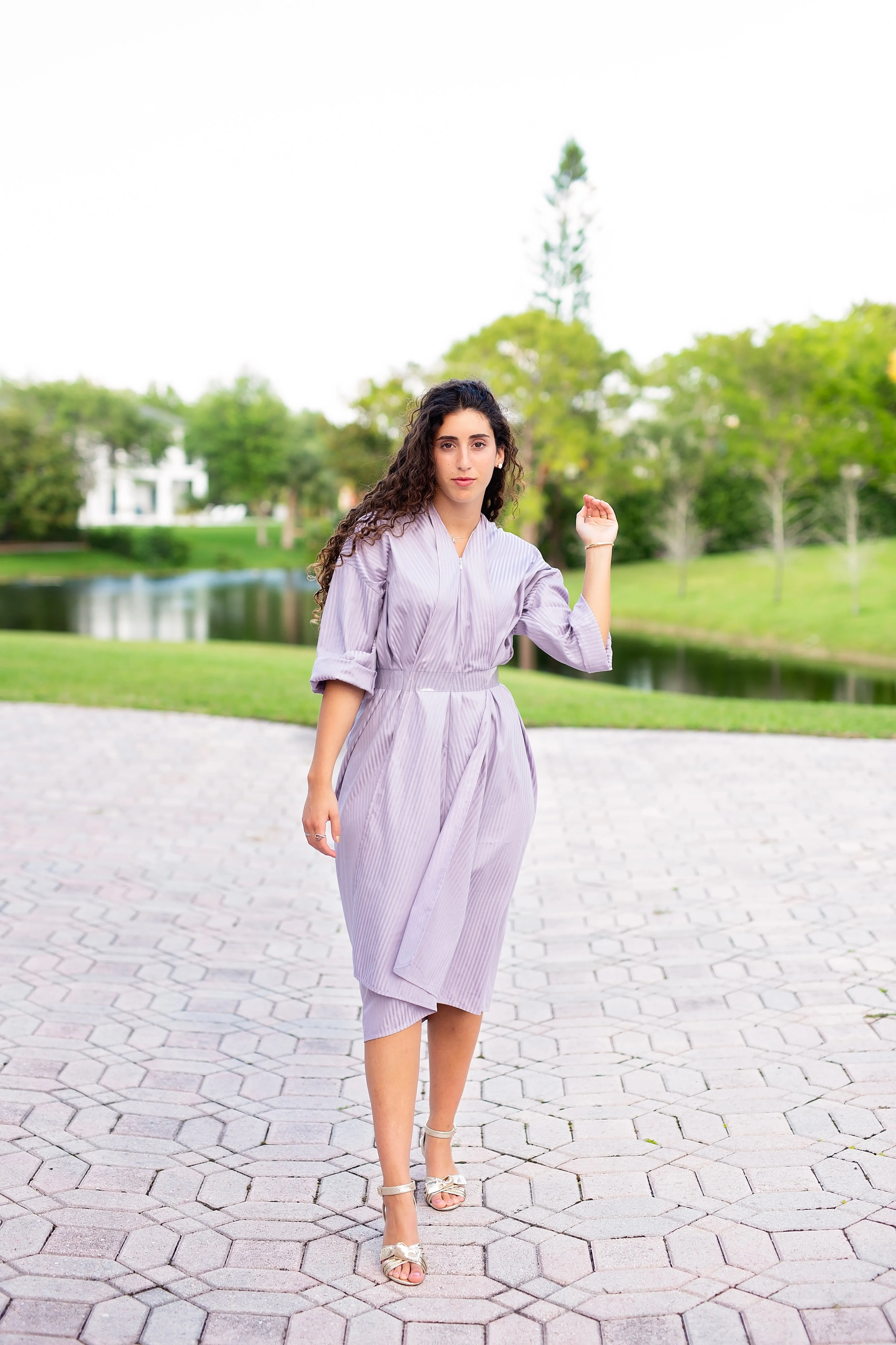 Keiko Dress - Lilac Stripe