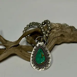 KINGMAN TURQUOISE NECKLACE WITH STERLING SILVER PEARLS JK187