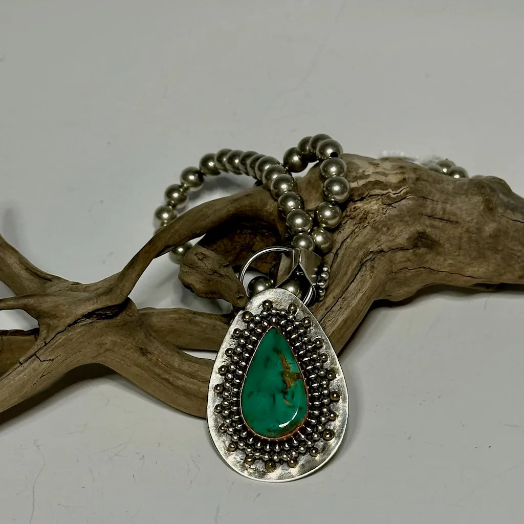KINGMAN TURQUOISE NECKLACE WITH STERLING SILVER PEARLS JK187
