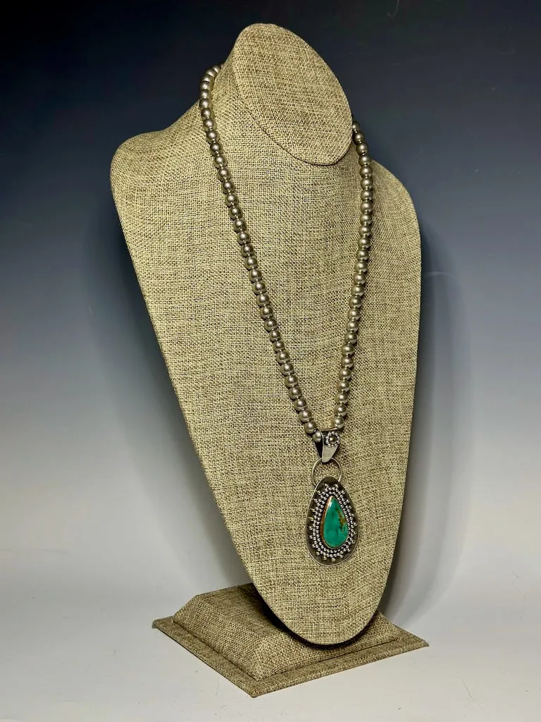 KINGMAN TURQUOISE NECKLACE WITH STERLING SILVER PEARLS JK187