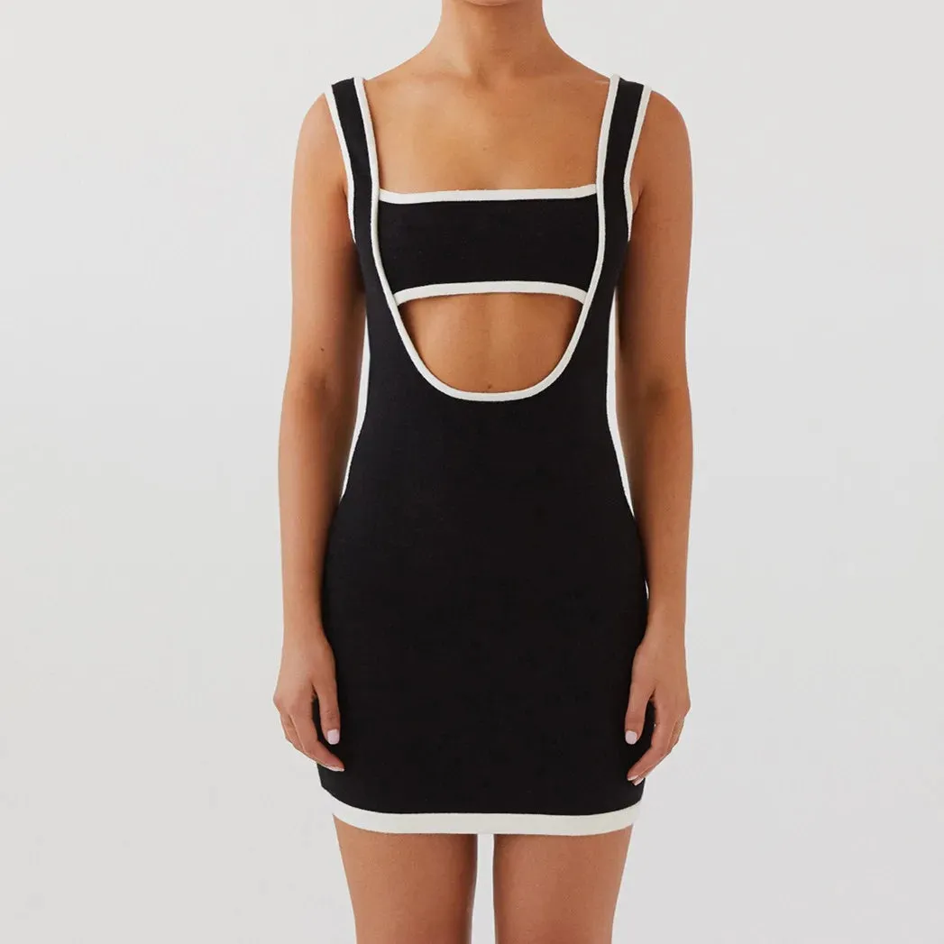 Knit Dress Patchwork Hollow-Out Sleeveless Mini Dress