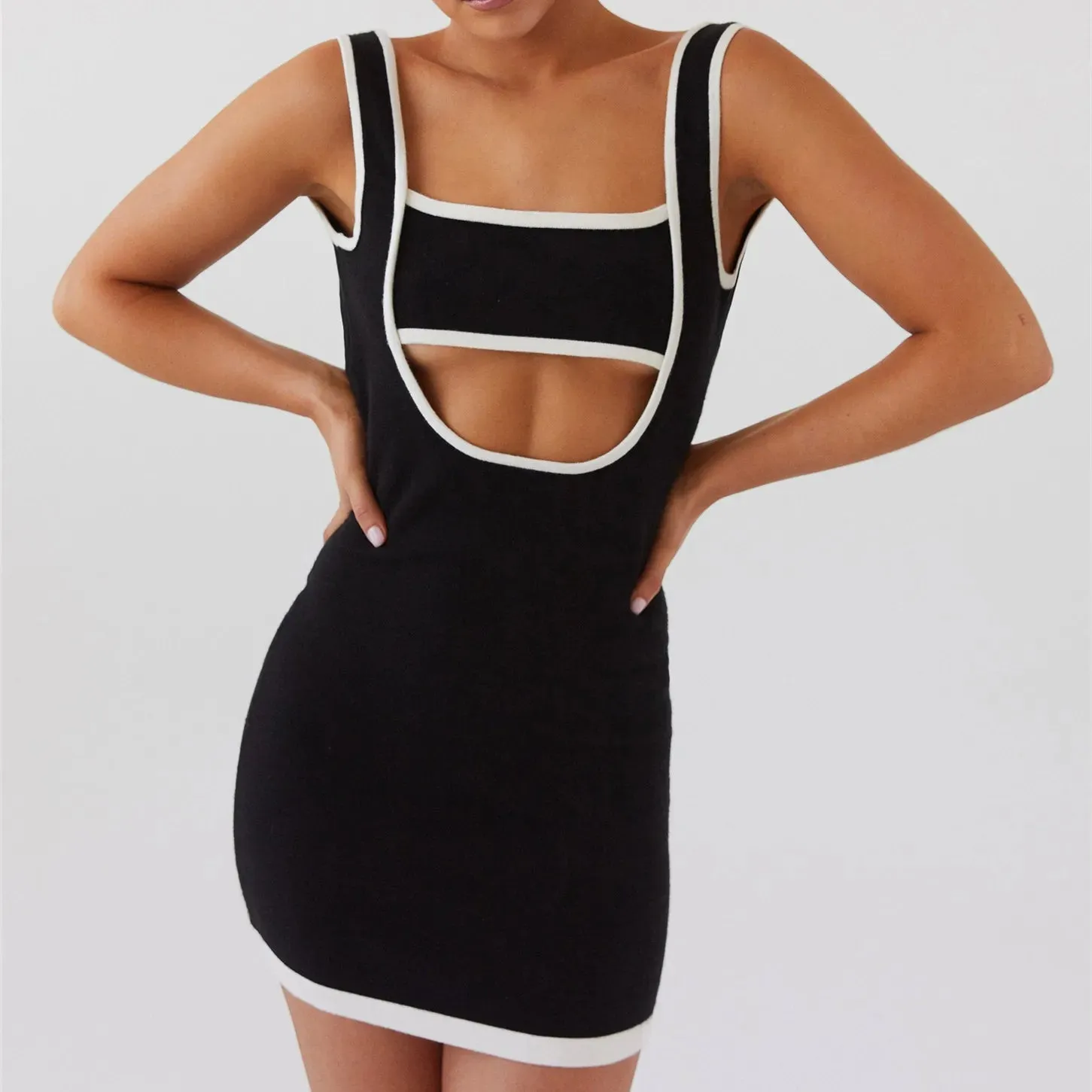 Knit Dress Patchwork Hollow-Out Sleeveless Mini Dress