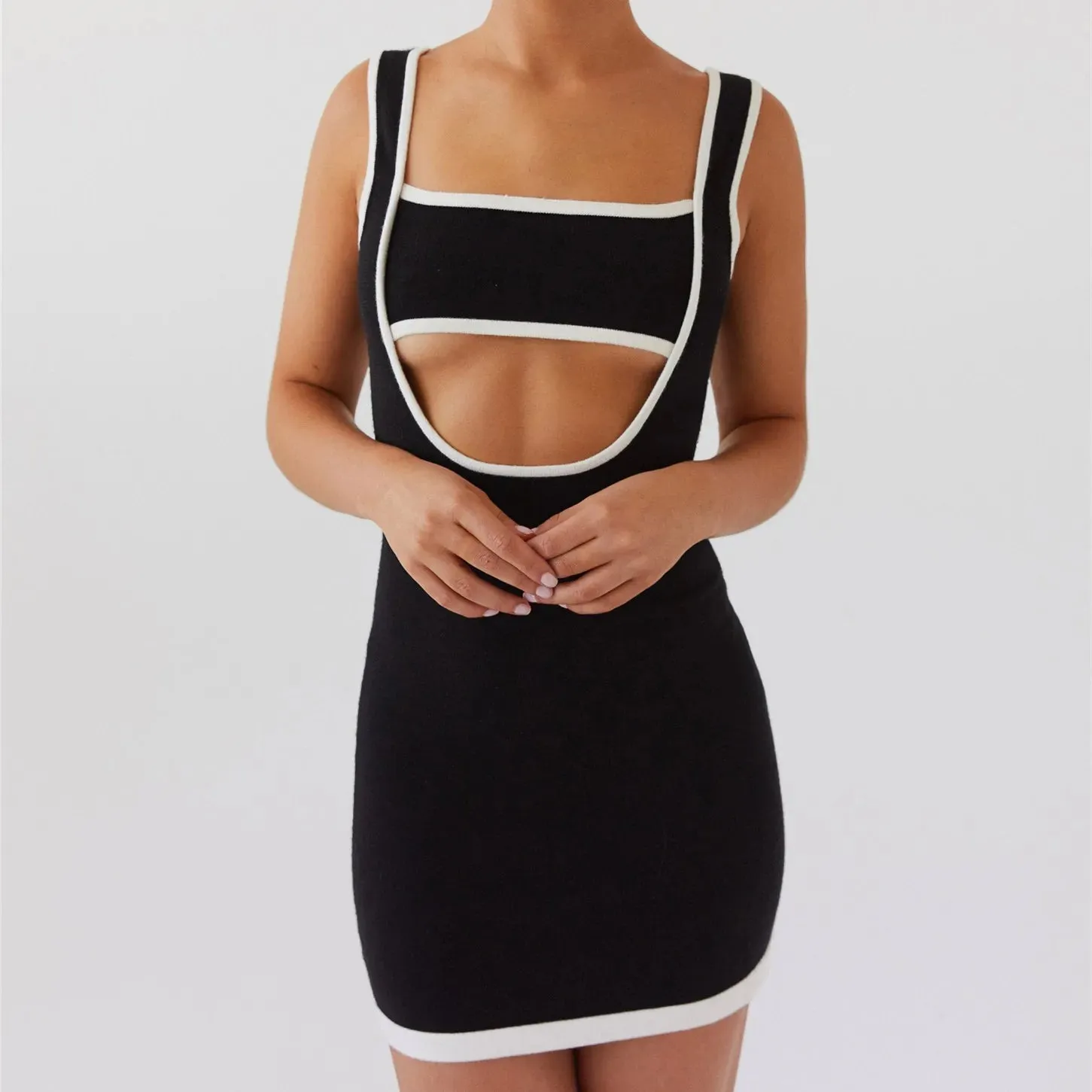 Knit Dress Patchwork Hollow-Out Sleeveless Mini Dress