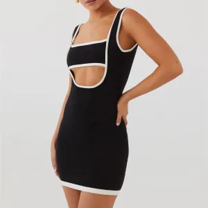 Knit Dress Patchwork Hollow-Out Sleeveless Mini Dress