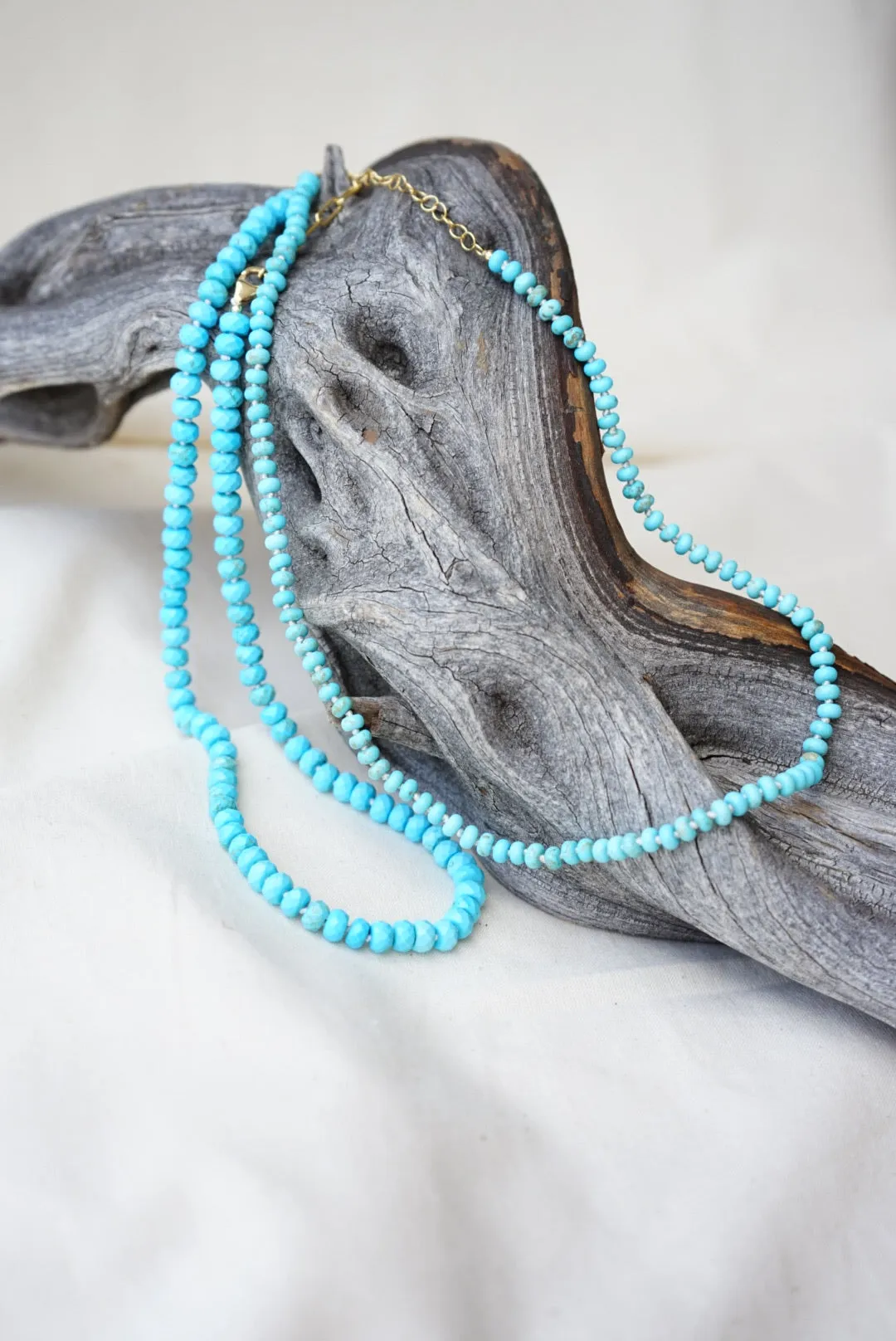 Knotted Faceted Turquoise Rondelles Layering Necklace