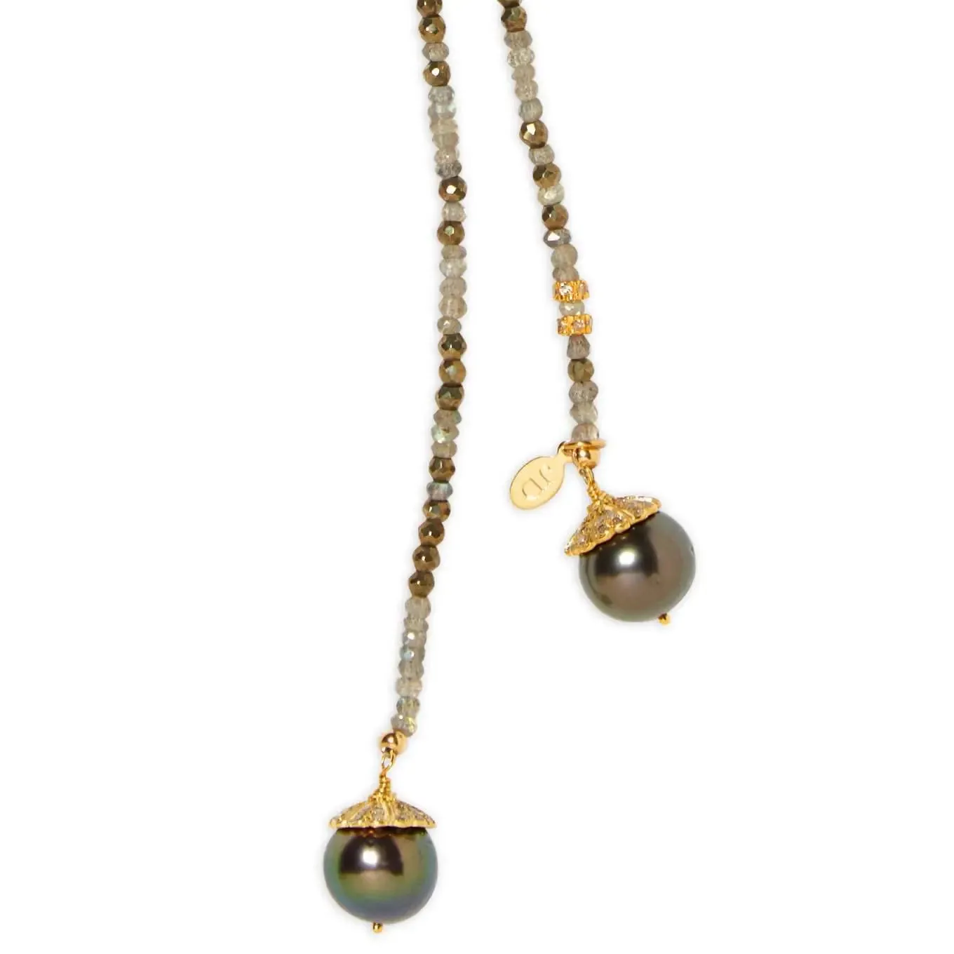 Labradorite and Peacock Tahitian Pearl Classic Gemstone Lariat