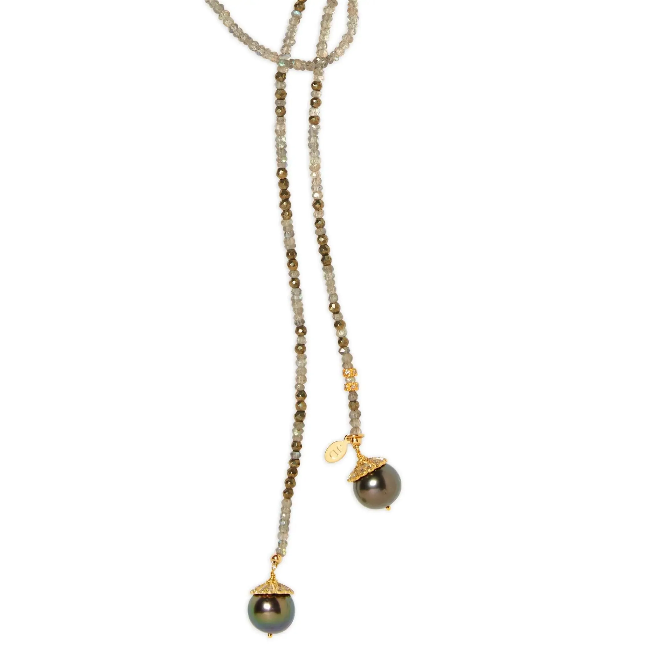 Labradorite and Peacock Tahitian Pearl Classic Gemstone Lariat