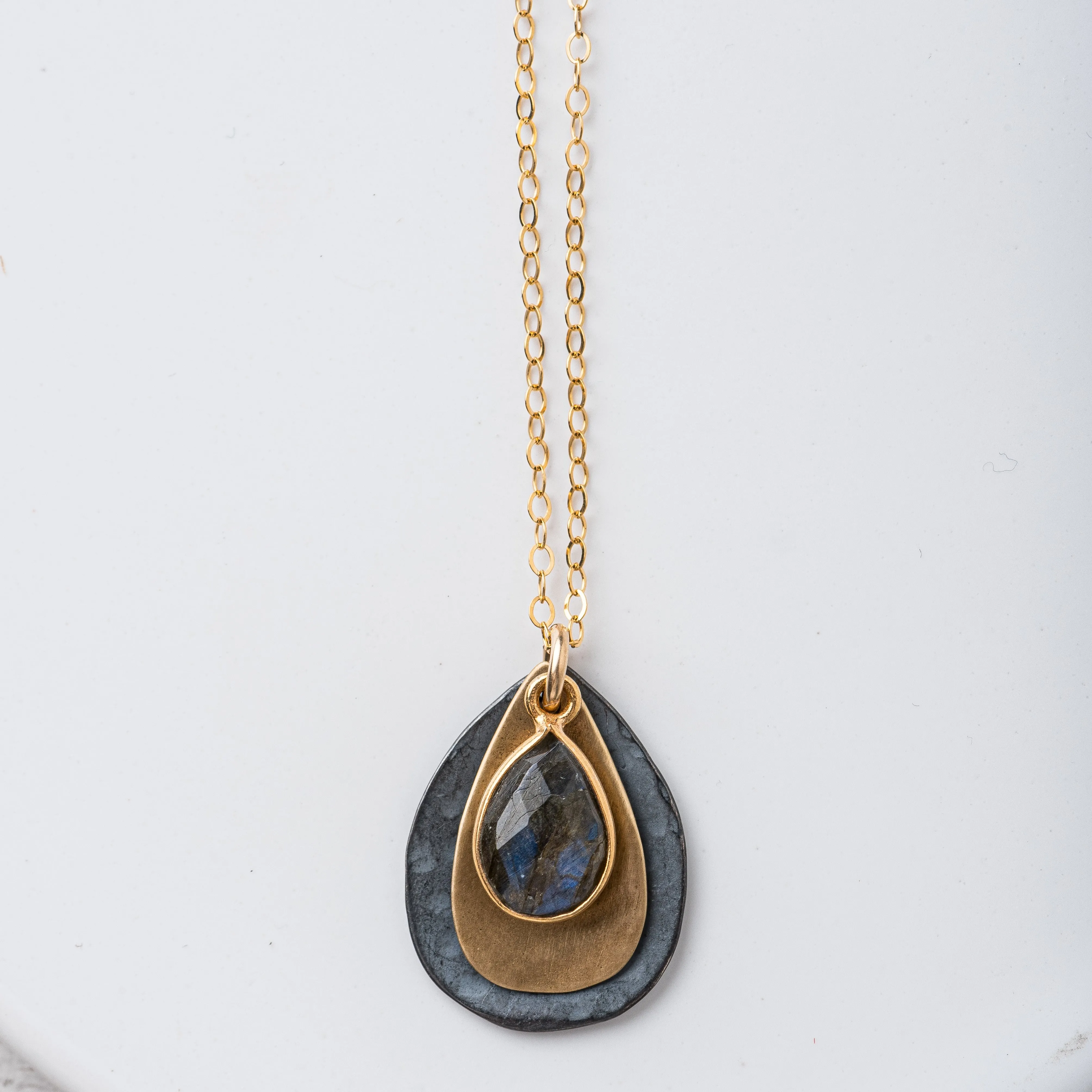 Labradorite Mixed Metal Petal Necklace