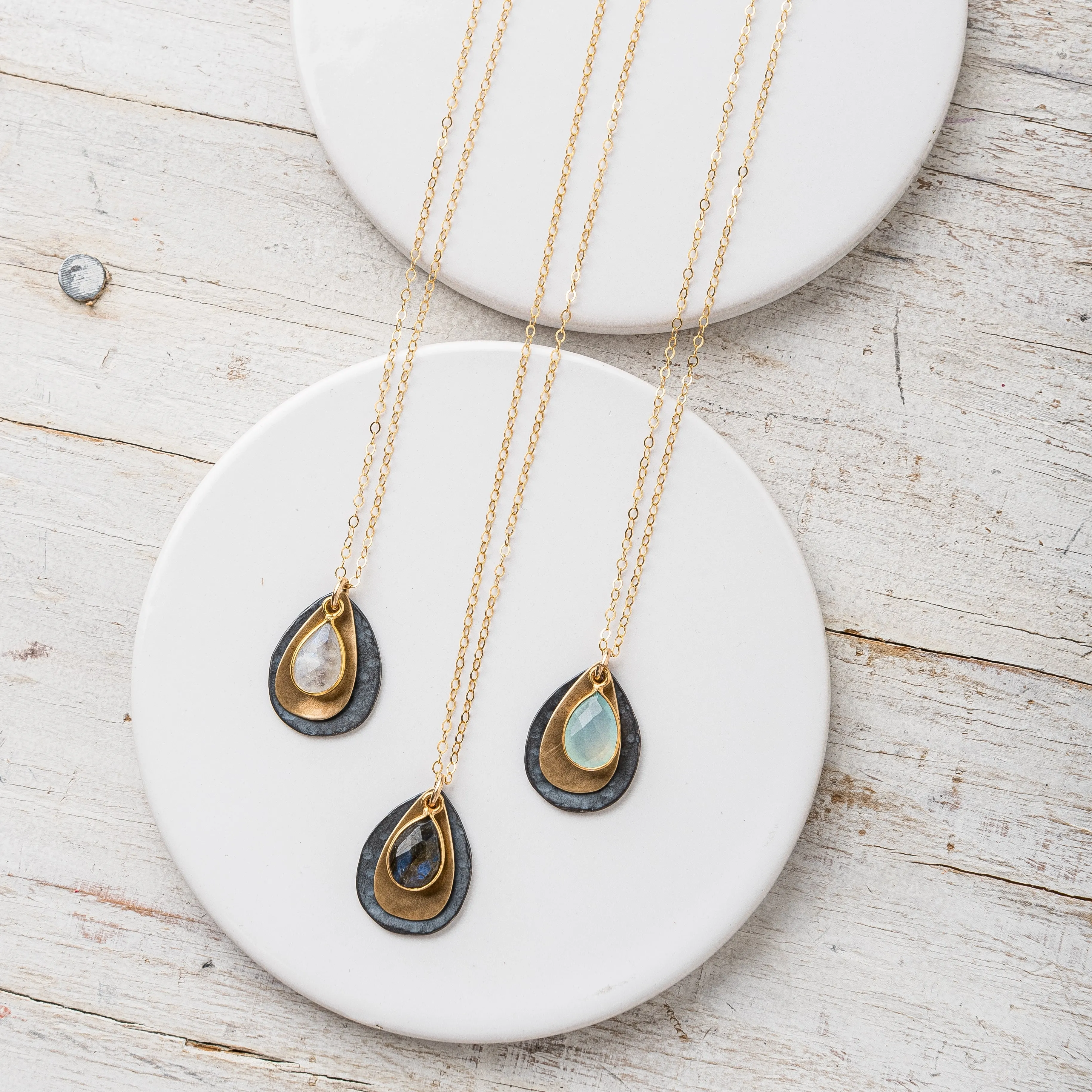 Labradorite Mixed Metal Petal Necklace