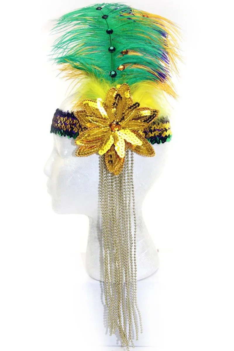 LARGE PEACOCK FEATHER SEQUIN HEADBAND