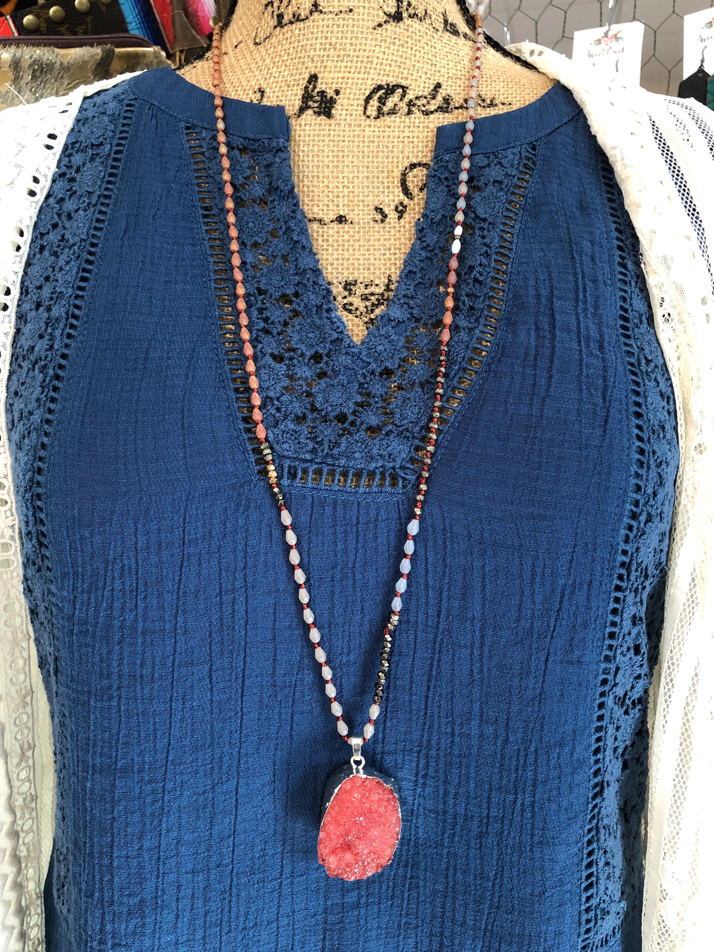 Large Rust Druzy Stone Necklace