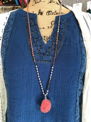 Large Rust Druzy Stone Necklace