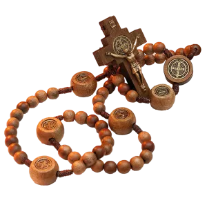 Large Saint Benedict Italian Wood Rosary 10mm