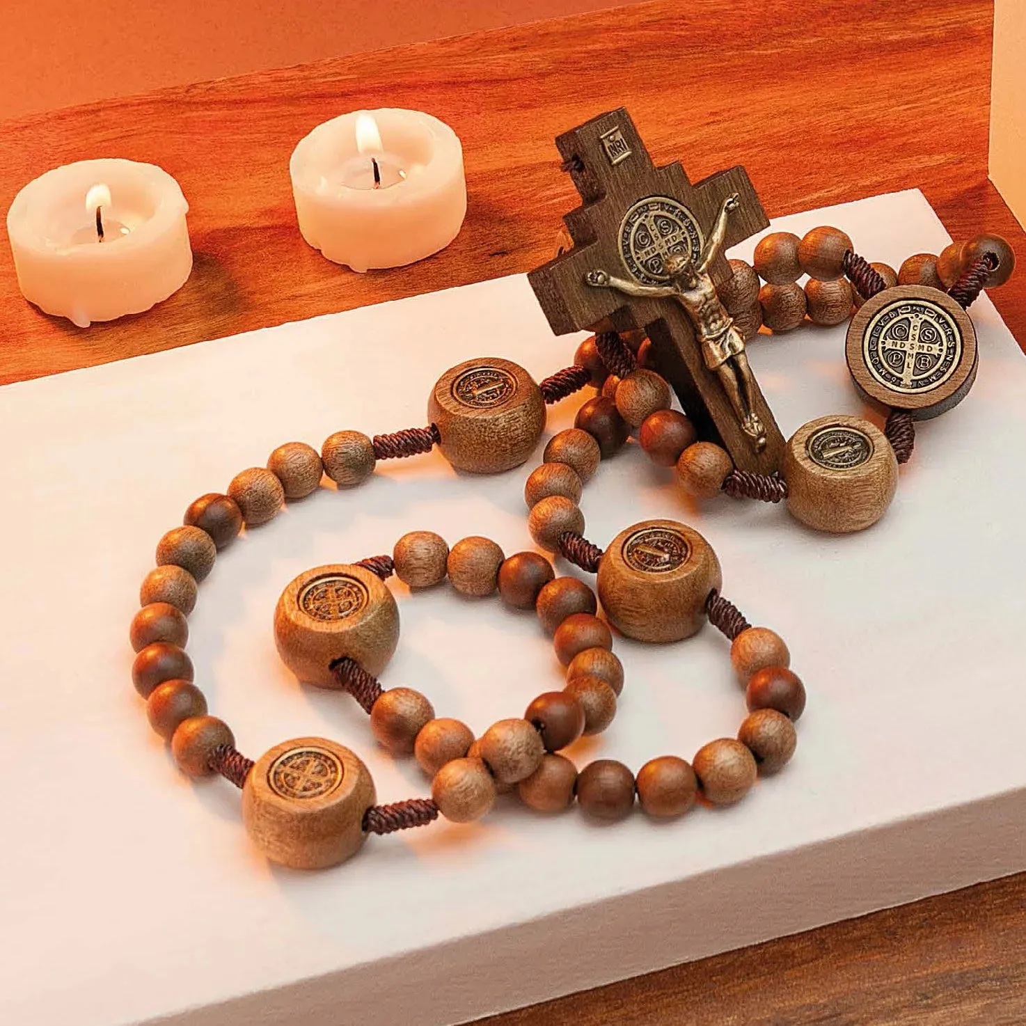 Large Saint Benedict Italian Wood Rosary 10mm