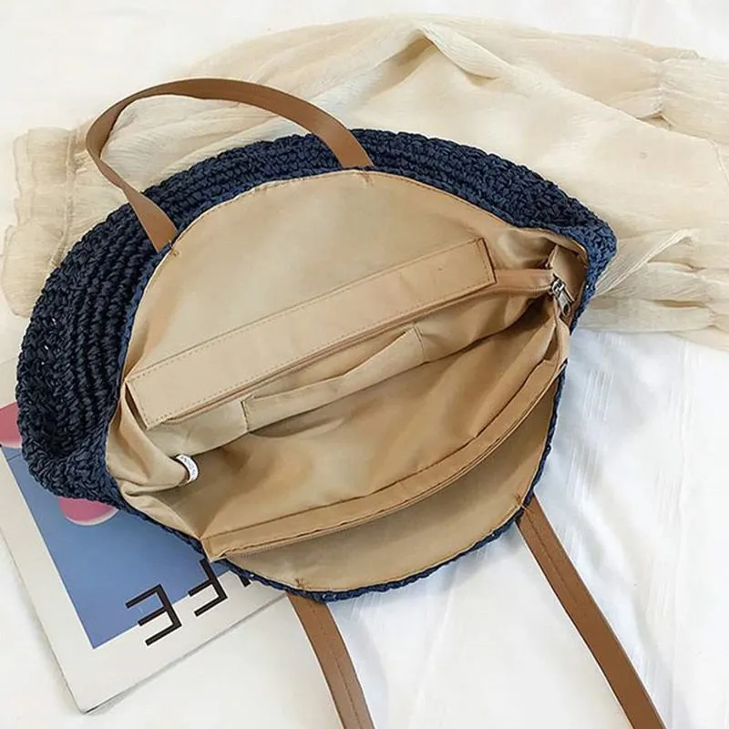 Large Woven Round Boho Bag – Statement Straw Tote
