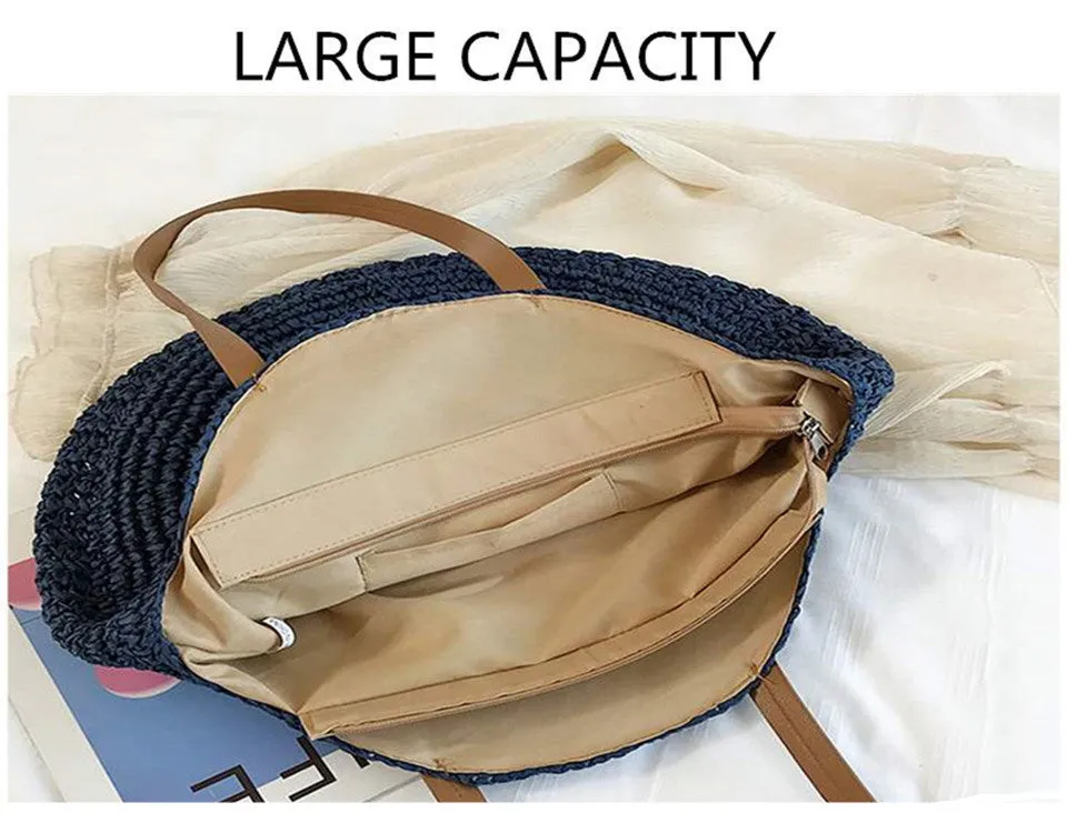 Large Woven Round Boho Bag – Statement Straw Tote