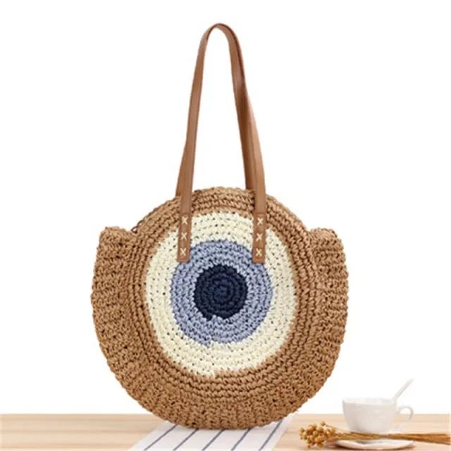 Large Woven Round Boho Bag – Statement Straw Tote