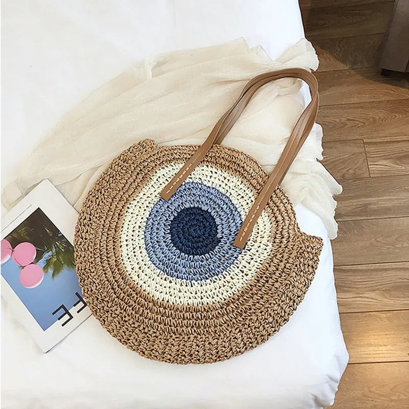 Large Woven Round Boho Bag – Statement Straw Tote