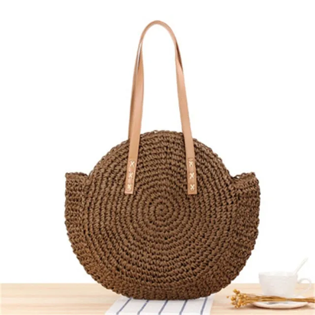 Large Woven Round Boho Bag – Statement Straw Tote