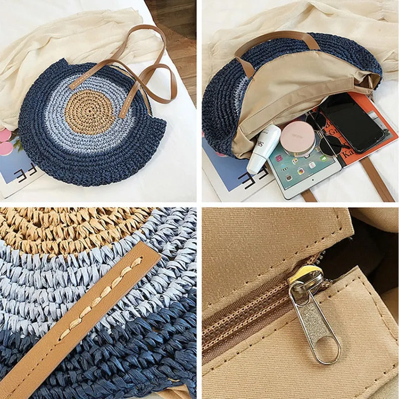 Large Woven Round Boho Bag – Statement Straw Tote