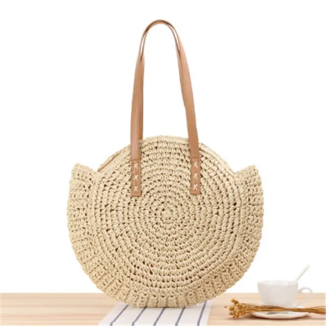 Large Woven Round Boho Bag – Statement Straw Tote