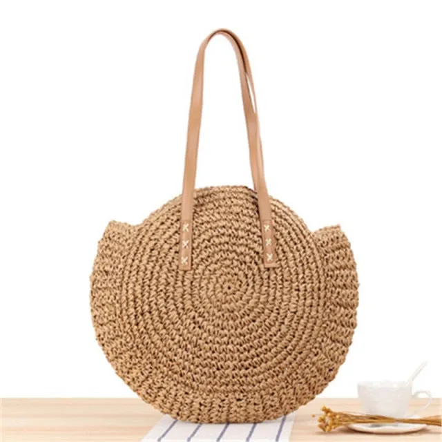 Large Woven Round Boho Bag – Statement Straw Tote