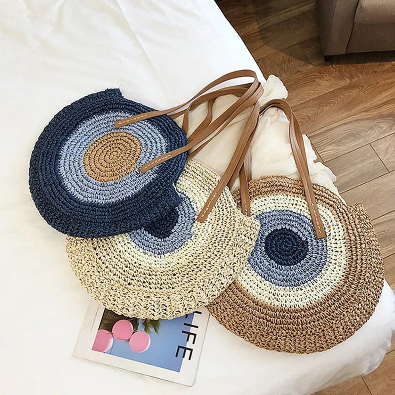 Large Woven Round Boho Bag – Statement Straw Tote